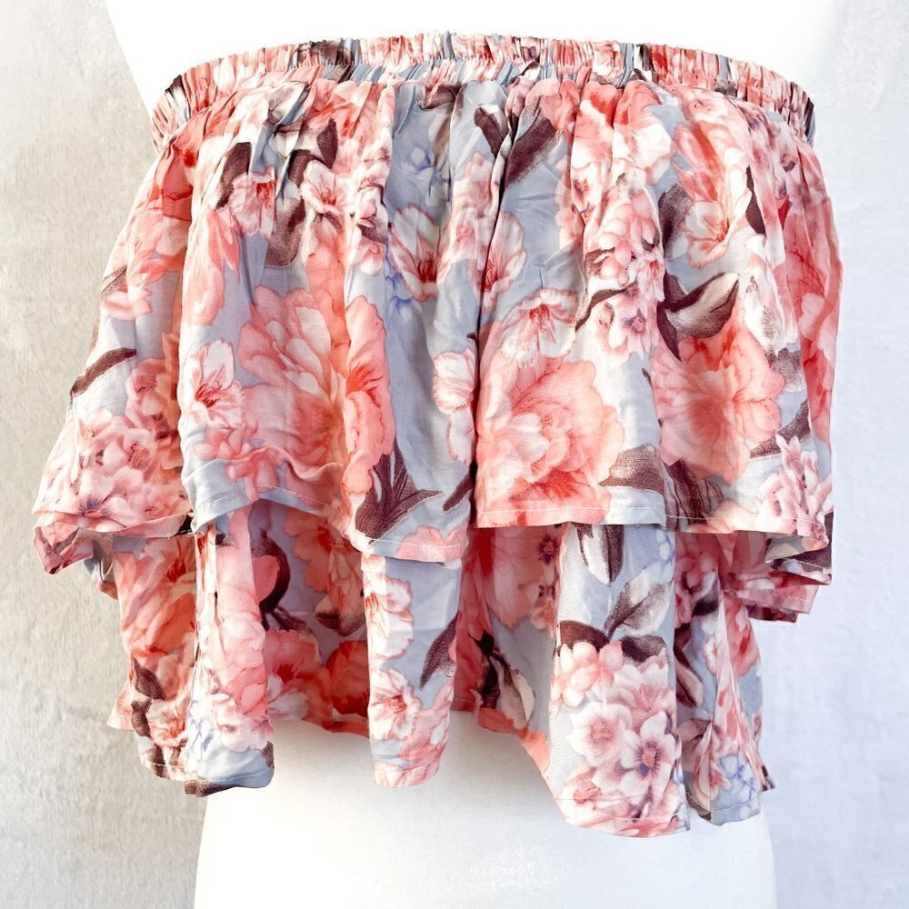 Jaase floral blouse Boho Chic off Shoulder tiered Crop Top size large - Picture 5 of 6